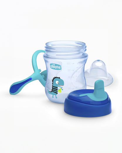 Chicco Training Cup Spout Sipper-With Semi Soft Silicone Spout-Spill Proof-Assorted (Blue/Green)-200 ml