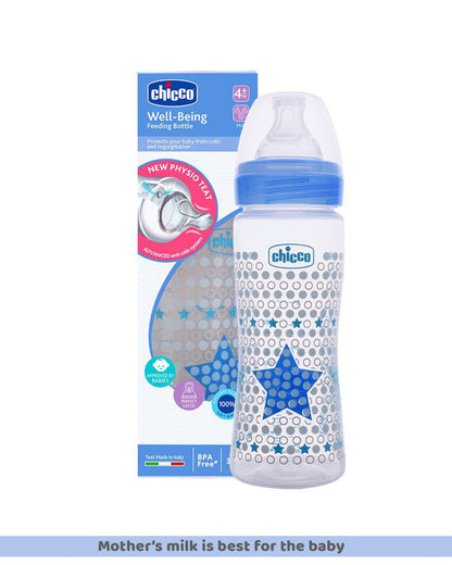 Chicco Well Being Feeding Bottle-Anti Colic-Fast Flow-330 ml-Blue-4M+