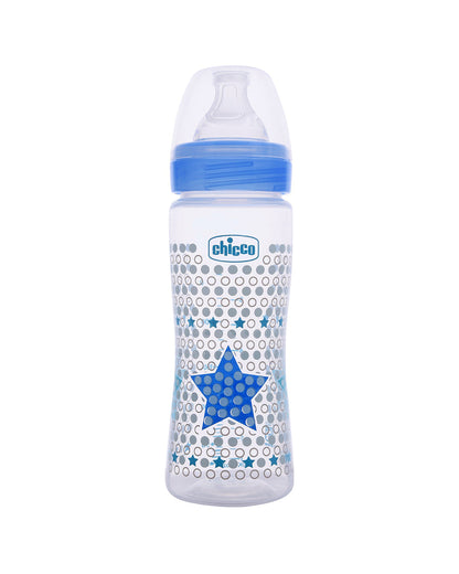 Chicco Well Being Feeding Bottle-Anti Colic-Fast Flow-330 ml-Blue-4M+