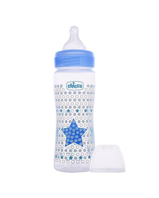 Chicco Well Being Feeding Bottle-Anti Colic-Fast Flow-330 ml-Blue-4M+