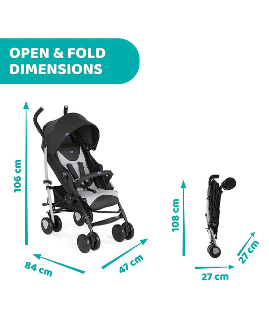 Chicco Echo Baby Stroller-Soft Padded Bumper Bar-Compact Umbrella Fold-For 0M+ (Upto 22Kg)-Stone Black