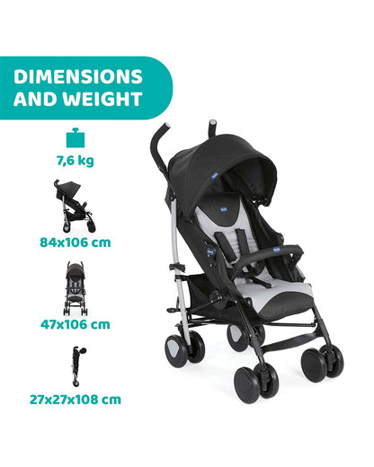 Chicco Echo Baby Stroller-Soft Padded Bumper Bar-Compact Umbrella Fold-For 0M+ (Upto 22Kg)-Stone Black