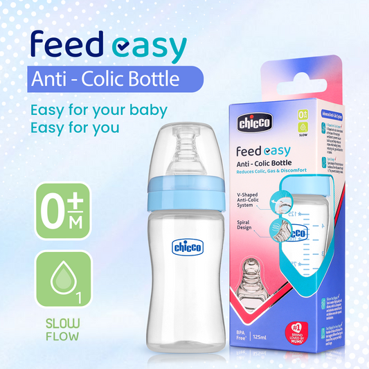 Chicco Feed Easy Feeding Bottle-Anti Colic-Slow Flow-125 ml-Blue-0M+