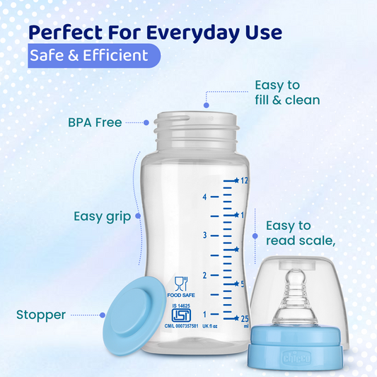 Chicco Feed Easy Feeding Bottle-Anti Colic-Slow Flow-125 ml-Blue-0M+