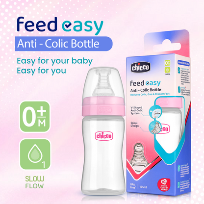 Chicco Feed Easy Feeding Bottle-Anti Colic-Slow Flow-125 ml-Pink-0M+