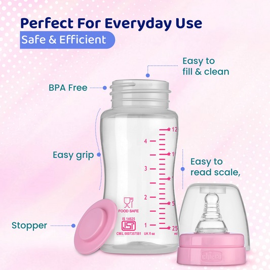 Chicco Feed Easy Feeding Bottle-Anti Colic-Slow Flow-125 ml-Pink-0M+