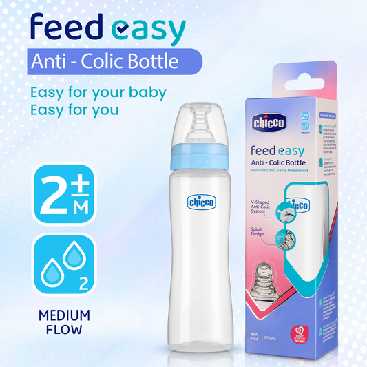 Chicco Feed Easy Feeding Bottle-Anti Colic-Medium Flow-250 ml-Blue-2M+