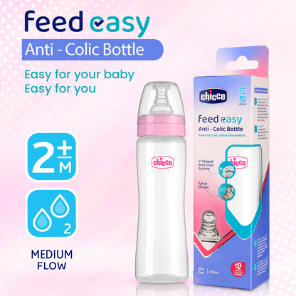 Chicco Feed Easy Feeding Bottle-Anti Colic-Medium Flow-250 ml-Pink-2M+