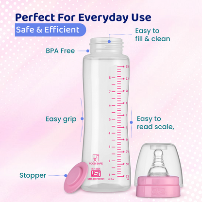 Chicco Feed Easy Feeding Bottle-Anti Colic-Medium Flow-250 ml-Pink-2M+