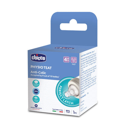 Chicco Physio Teat-Advanced Anti Colic Effect-4M+-Fast Flow-Feeding Bottle Nipple