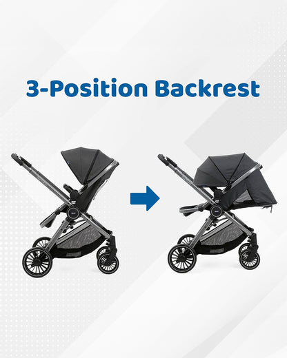 Chicco Best Friend Pro Baby Stroller-Height Adjustable Parent Handle Bar-Flat Reclining & Reversible Seat-One Hand Fold-Shock Absorbing Wheels-6 Months Warranty-For 0 to 4Y (Upto 22Kg)-Pirate Black