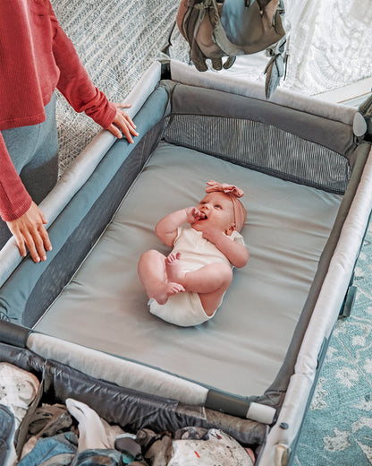 Chicco Lullaby Zip All-in-One Portable Playard-With Detachable Changer & Removable Mattress-With Electronic Toy Bar & Soothing Melodies-Includes Travel Bag-Driftwood