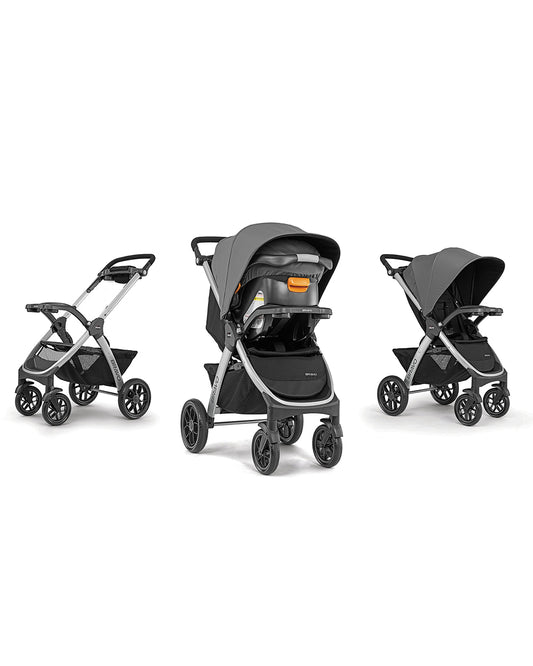 Chicco Bravo Trio Travel System-3 Positions Adjustable Parent Handle Bar-One Hand Fold-With Parent & Child Tray-Includes Car Seat-6 Months Warranty-Pram for 0 to 4Y (Upto 22Kg)-Camden, Black