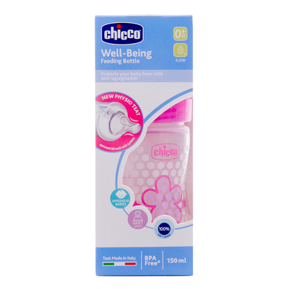 Chicco Well Being Feeding Bottle-Anti Colic-Slow Flow-150 ml-Pink-0M+