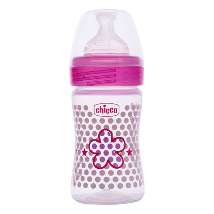 Chicco Well Being Feeding Bottle-Anti Colic-Slow Flow-150 ml-Pink-0M+