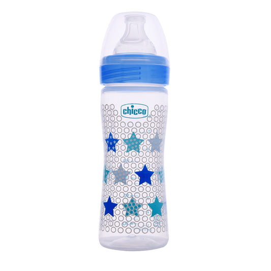 Chicco Well Being Feeding Bottle-Anti Colic-Medium Flow-250 ml-Blue-2M+