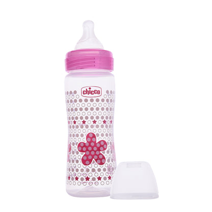 Chicco Well Being Feeding Bottle-Anti Colic-Fast Flow-330 ml-Pink-4M+