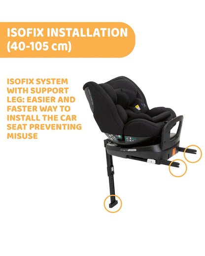 Chicco Seat3Fit Classic-2 Reclining Positions-360 Degree Rotation System-For 0 to 7Y-Black