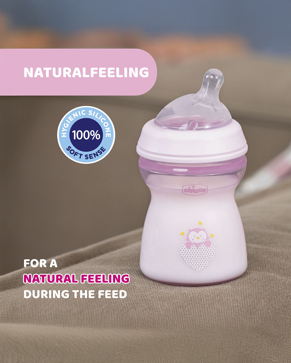 Chicco Natural Feeling Feeding Bottle-Angled Teat-Anti Colic-Slow