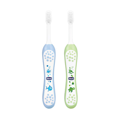 Chicco Baby Toothbrush Set-6 to 36 Months-Blue & Green-Pack of 2