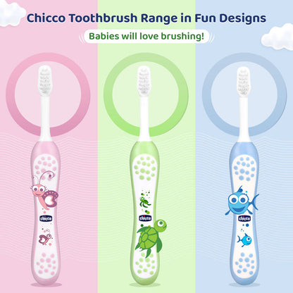 Chicco Baby Toothbrush Set-6 to 36 Months-Blue & Green-Pack of 2