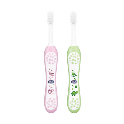 Chicco Baby Toothbrush Set-6 to 36 Months-Pink & Green-Pack of 2