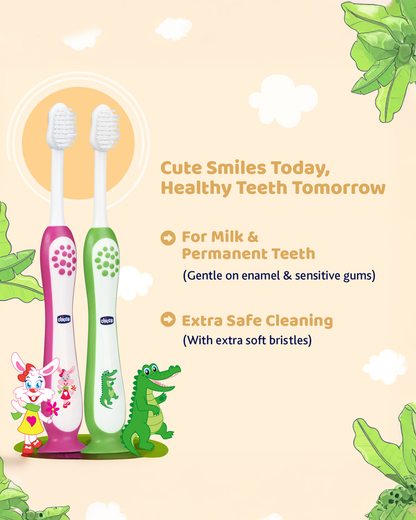 Chicco Baby Toothbrush Set-3 to 8 Year-Blue & Orange