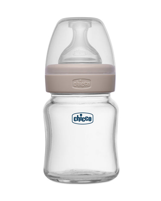 Chicco Well Being Glass Feeding Bottle-Anti Colic-Wide Neck-Slow Flow-120 ml-Neutral-0M+