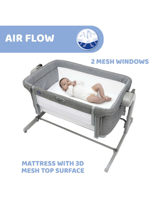 Chicco Next2Me Magic Evo Co-Sleep Crib-With Rocking Mode-Enhanced Ventilation With Mesh Windows-Sliding Barrier System-11 Level Height Adjustments-Dark Grey