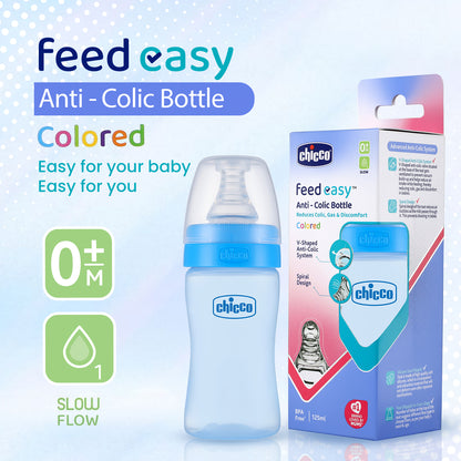 Chicco Feed Easy Feeding Bottle-Anti Colic System-125 ml-Blue-0M+