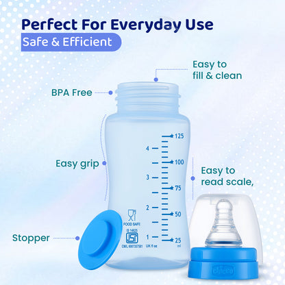 Chicco Feed Easy Feeding Bottle-Anti Colic System-125 ml-Blue-0M+