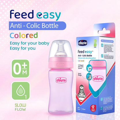 Chicco Feed Easy Feeding Bottle-Anti Colic System-125 ml-Pink-0M+