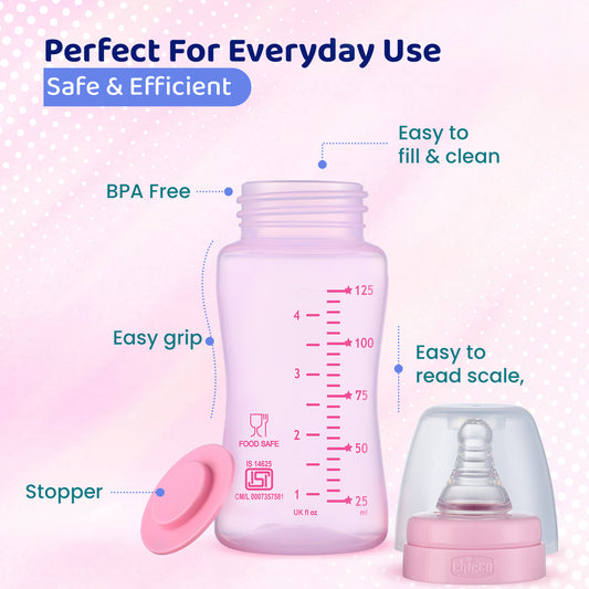 Chicco Feed Easy Feeding Bottle-Anti Colic System-125 ml-Pink-0M+