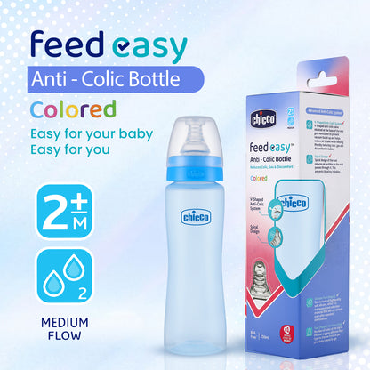 Chicco Feed Easy Feeding Bottle-Anti Colic System-250 ml-Blue-2M+