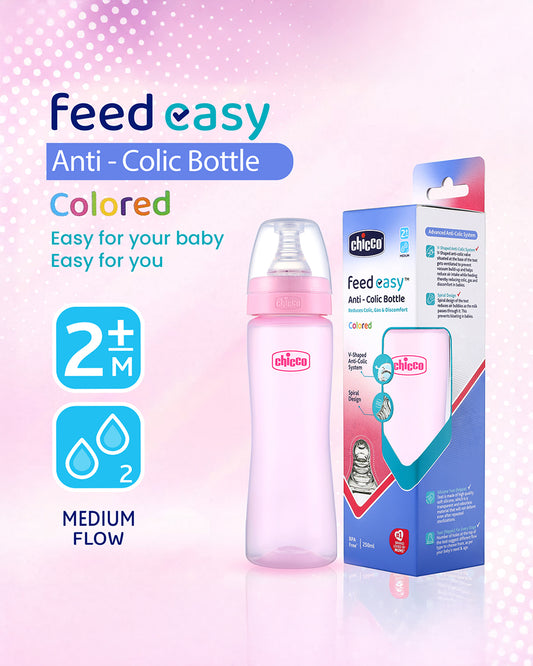 Chicco Feed Easy Feeding Bottle-Anti Colic System-250 ml-Pink-2M+