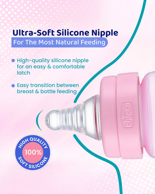 Chicco Feed Easy Feeding Bottle-Anti Colic System-250 ml-Pink-2M+