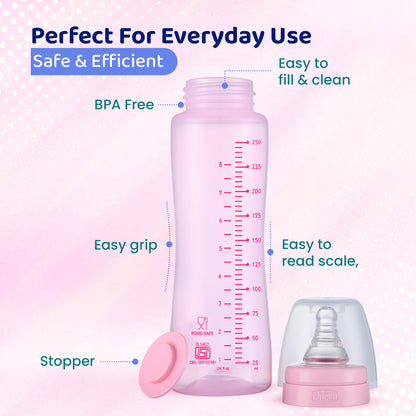 Chicco Feed Easy Feeding Bottle-Anti Colic System-250 ml-Pink-2M+