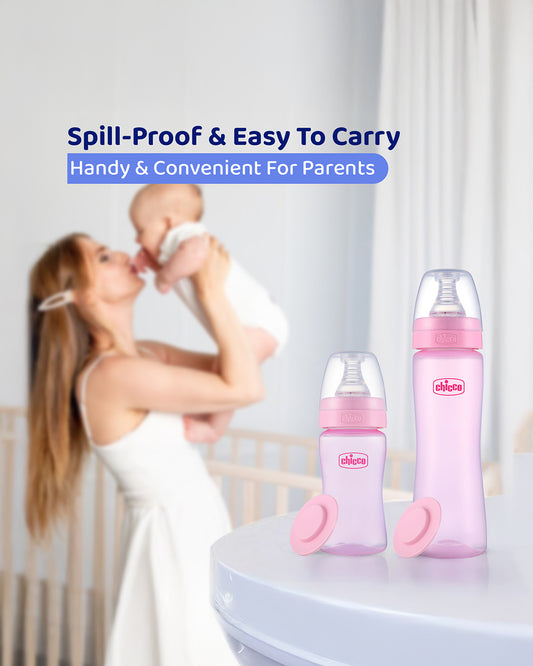 Chicco Feed Easy Feeding Bottle-Anti Colic System-250 ml-Pink-2M+