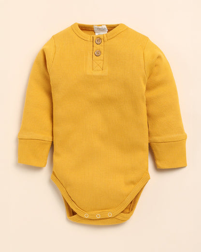 Cot & Candy Baby Mustard & Denim Bodysuit With Pants-Solid-Organic Cotton-For Infants