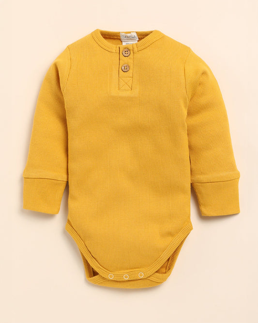 Cot & Candy Baby Mustard & Denim Bodysuit with Pants-Solid-Organic Cotton-For Infants