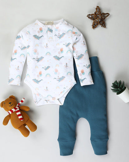 Cot & Candy Baby Time Of Whale & Denim Bodysuit With Pants-Printed-Organic Cotton-For Infants