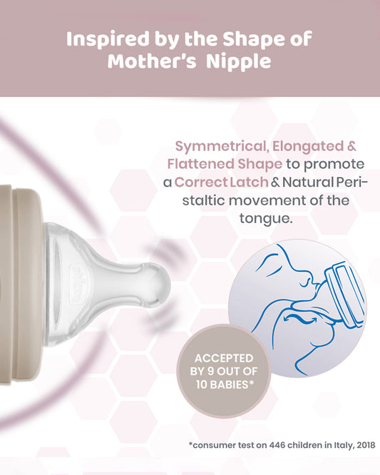 Chicco Well Being Glass Feeding Bottle-Anti Colic-Wide Neck-Medium Flow-240 ml-Neutral-2M+