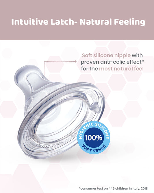 Chicco Well Being Glass Feeding Bottle-Anti Colic-Wide Neck-Medium Flow-240 ml-Neutral-2M+