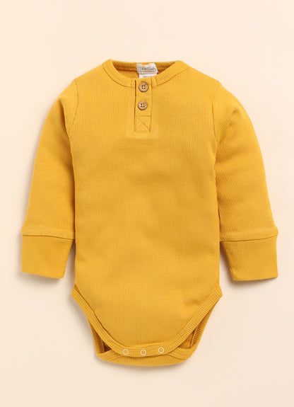 Cot & Candy Baby White & Mustard Winter Wear Bodysuit-Solid-Organic Cotton-Pack of 2-For Infants