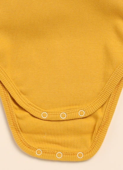 Cot & Candy Baby White & Mustard Winter Wear Bodysuit-Solid-Organic Cotton-Pack of 2-For Infants