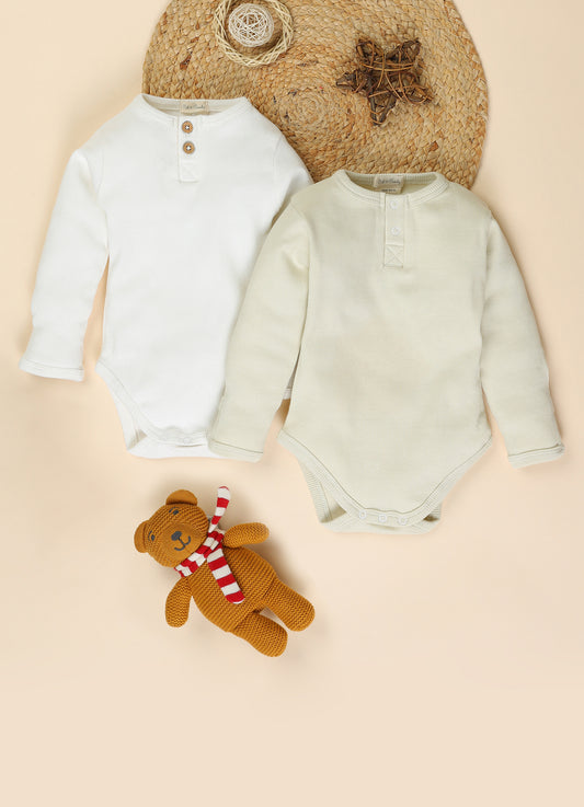 Cot & Candy Baby White & Oatmeal Bodysuit-Solid-Organic Cotton-Pack of 2-For Infants