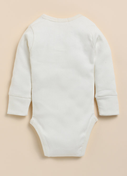 Cot & Candy Baby White & Oatmeal Winter Wear Bodysuit-Solid-Organic Cotton-Pack of 2-For Infants