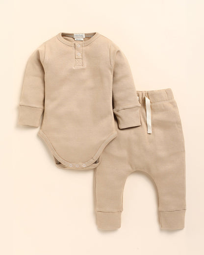 Cot & Candy Baby Latte Bodysuit With Leggings-Solid-Organic Cotton-For Infants