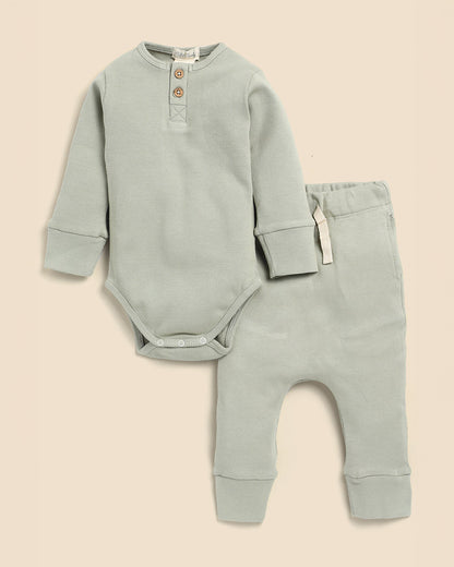 Cot & Candy Baby Sage Bodysuit With Leggings-Solid-Organic Cotton-For Infants