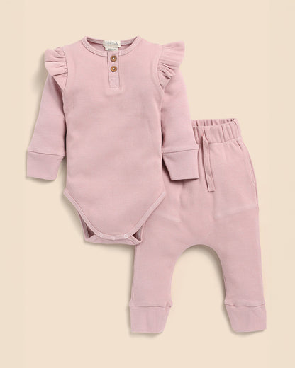 Cot & Candy Baby Blush Pink Bodysuit with Leggings-Solid-Organic Cotton-For Infants